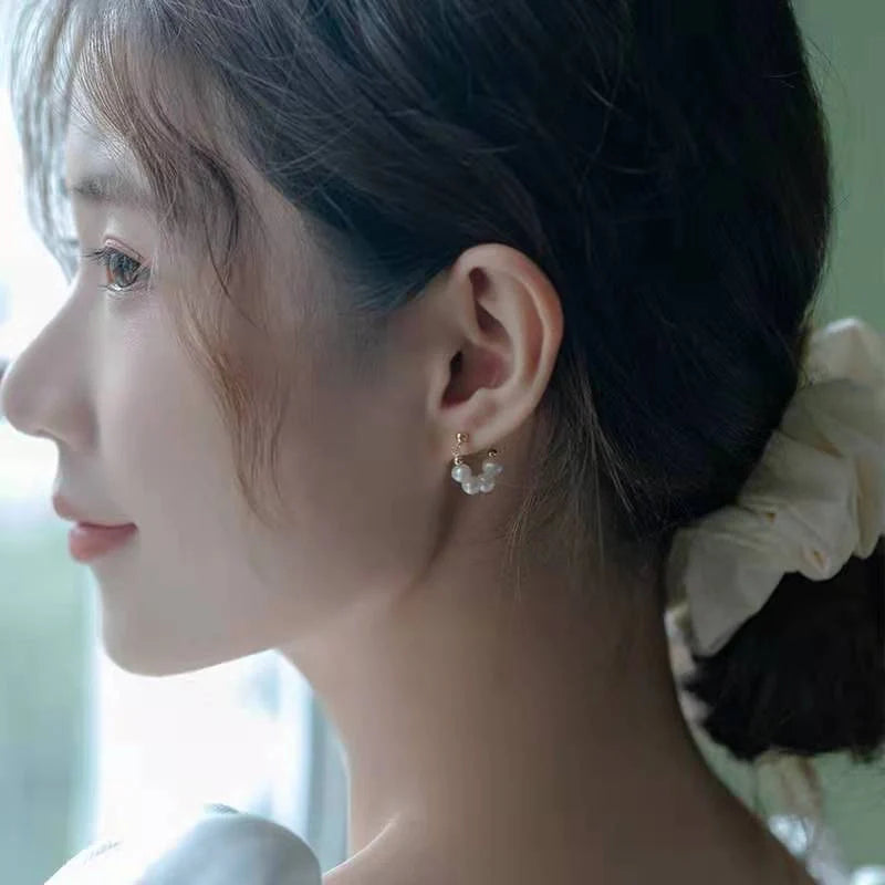 Sterling silver needle Japanese and Korean pearl earrings non-piercing ear clip