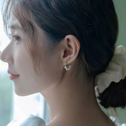 Sterling silver needle Japanese and Korean pearl earrings non-piercing ear clip