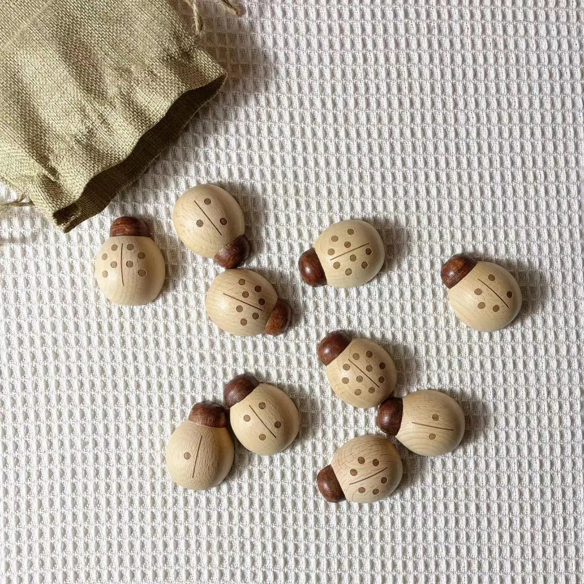 Beech wood ladybird digital teaching aid toy for children 4-6 years, with net pocket storage.