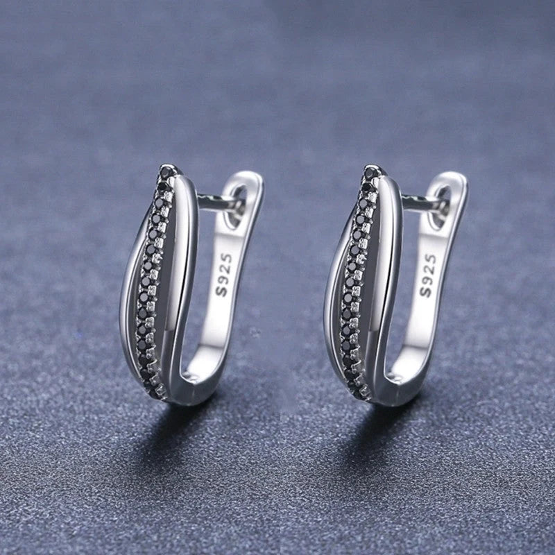 Copper Retro Hong Kong Style Black Zircon Earrings with round design