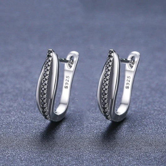 Copper Retro Hong Kong Style Black Zircon Earrings with round design