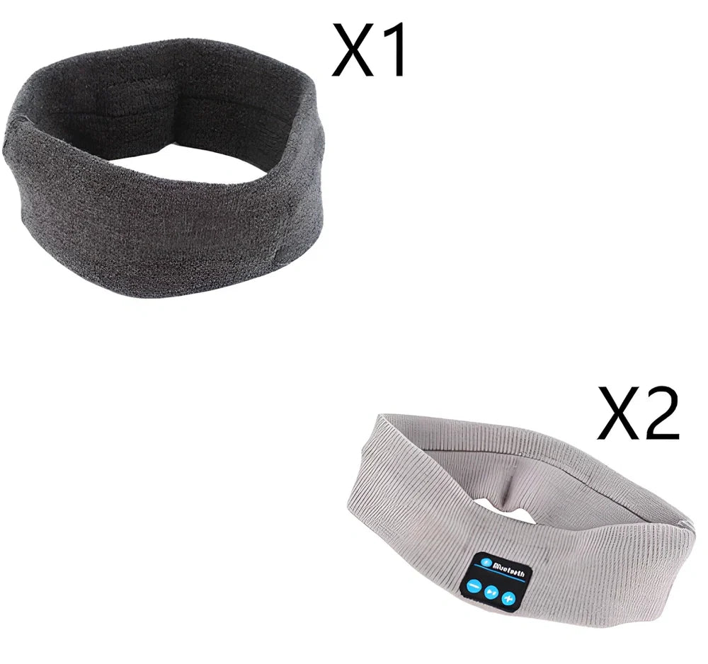 Black Bluetooth sports headband with integrated audio controls and 110mAh battery for workouts