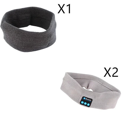 Black Bluetooth sports headband with integrated audio controls and 110mAh battery for workouts