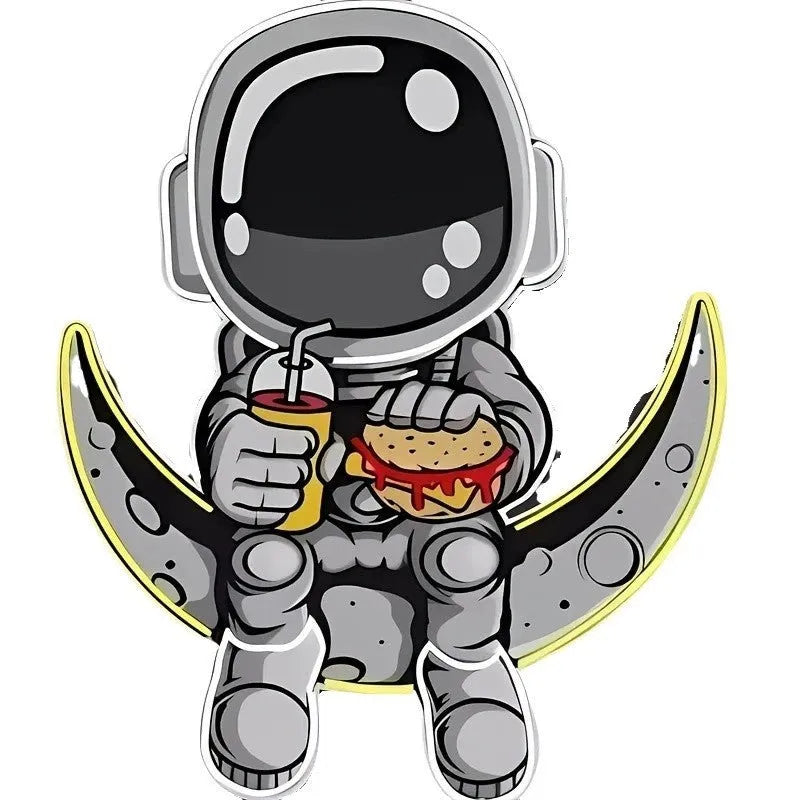 Wall mounted astronaut LED neon light with moon design and lemon yellow accents measuring 30x35cm