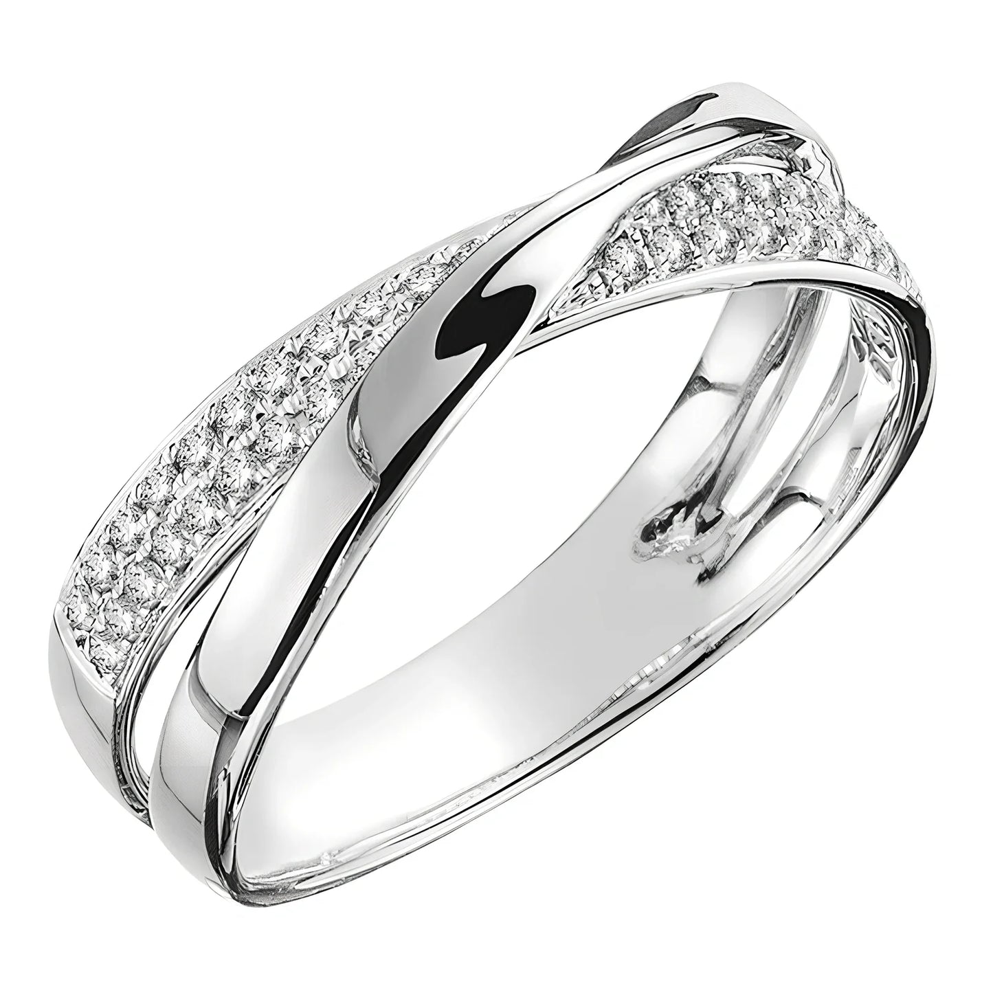 Women's X-shaped two-tone copper ring with zircon inlays, gold and silver options, sizes 6-10, 3.9g weight