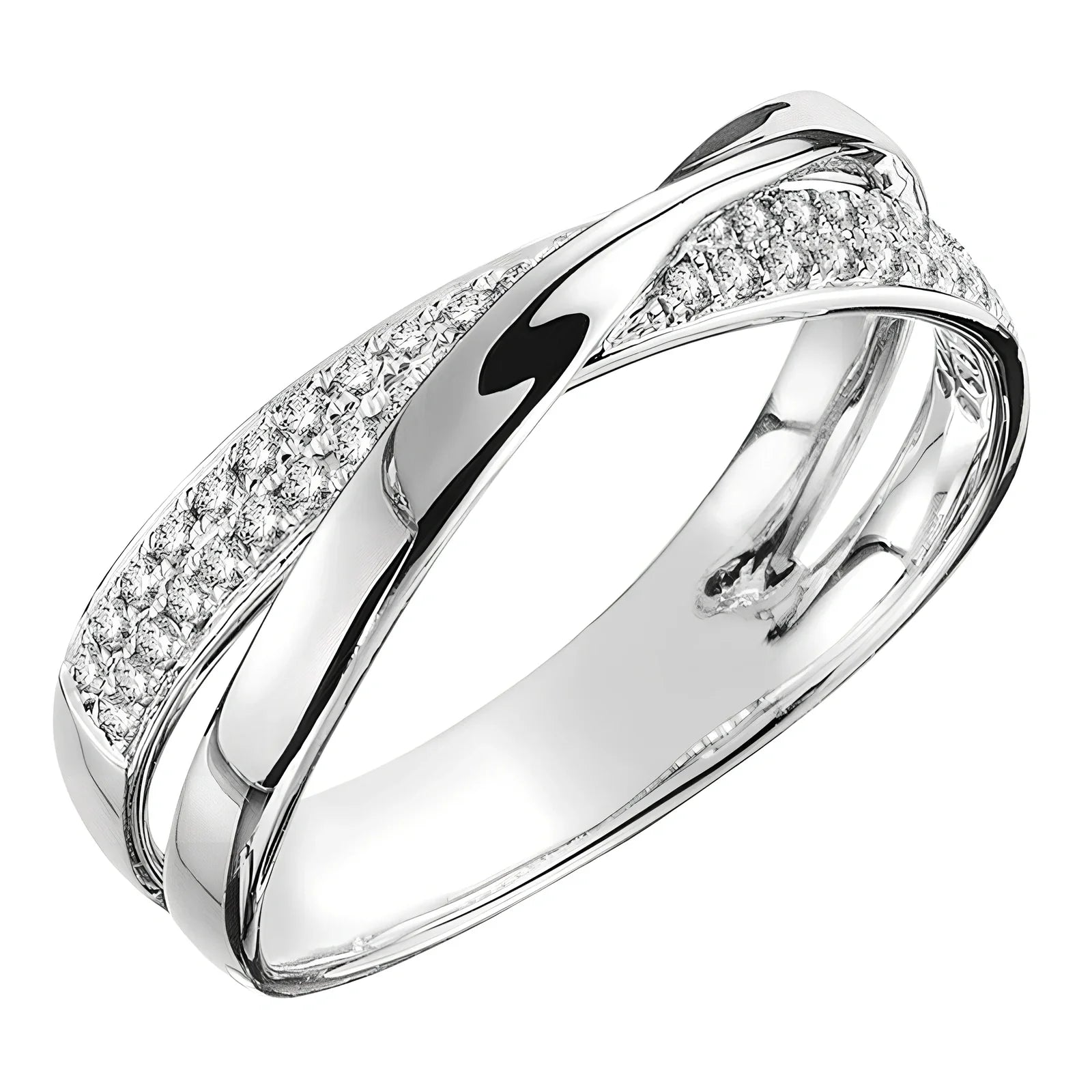 Women's X-shaped two-tone copper ring with zircon inlays, gold and silver options, sizes 6-10, 3.9g weight