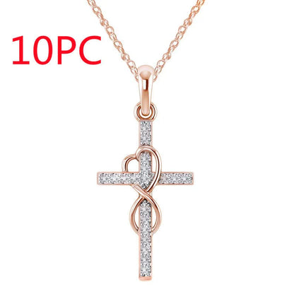 Alloy diamond eight-character cross necklace in gold, silver, and rose gold with adjustable length