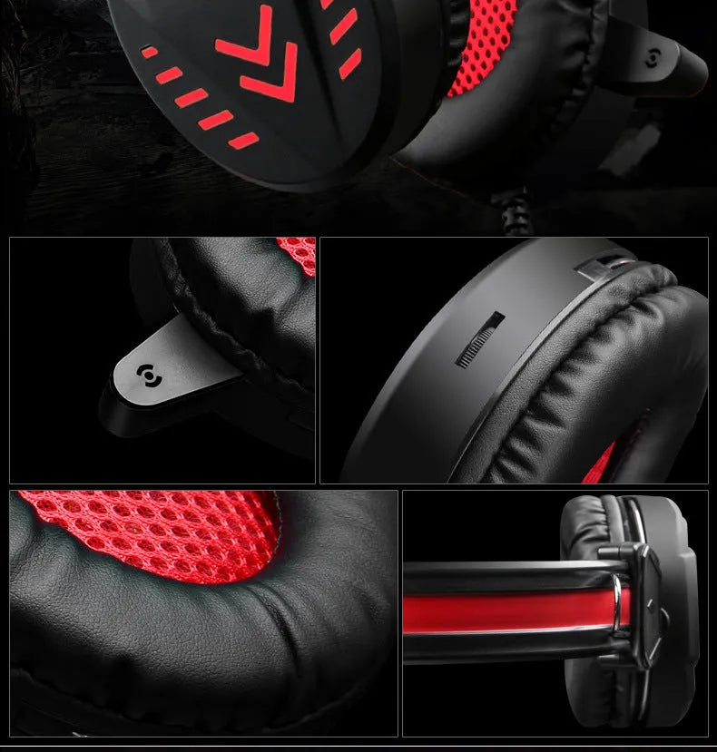 Black wired gaming headset with microphone and luminous glow for PC computer gaming