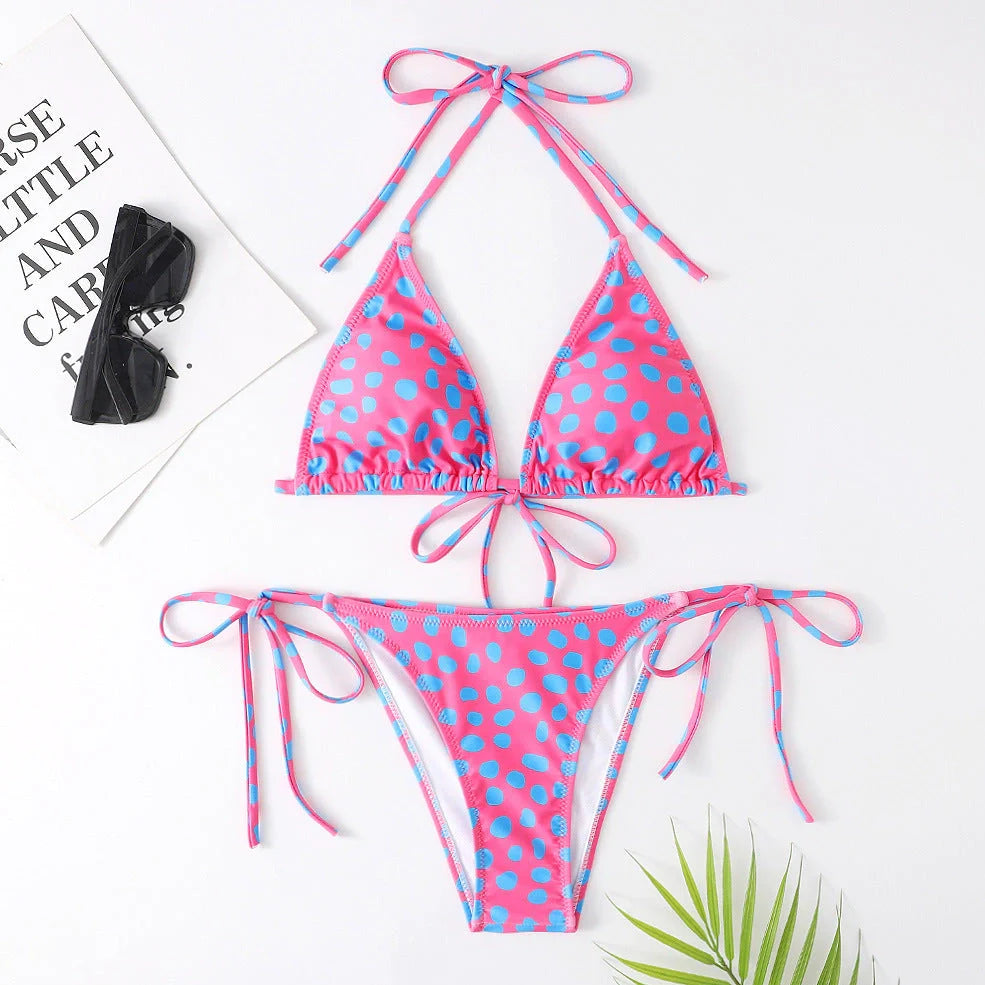 Women's multicolour printed bikini with quick-dry fabric and elastic fit in dot pattern designs