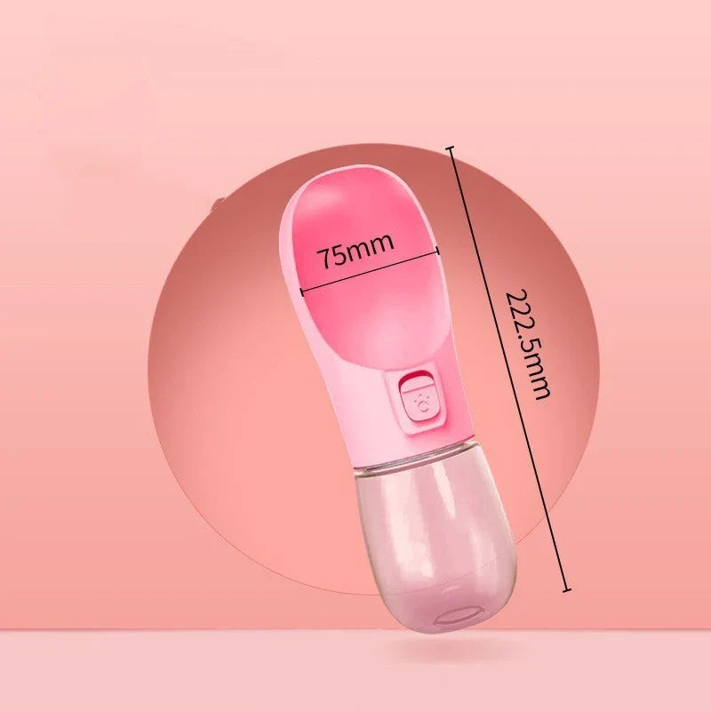 Portable Dog Water Bottle Feeder for outdoor adventures, available in blue, pink, green, and grey.