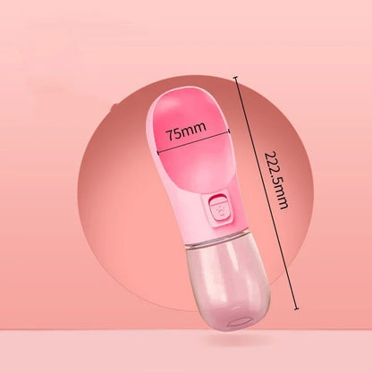 Portable Dog Water Bottle Feeder for outdoor adventures, available in blue, pink, green, and grey.