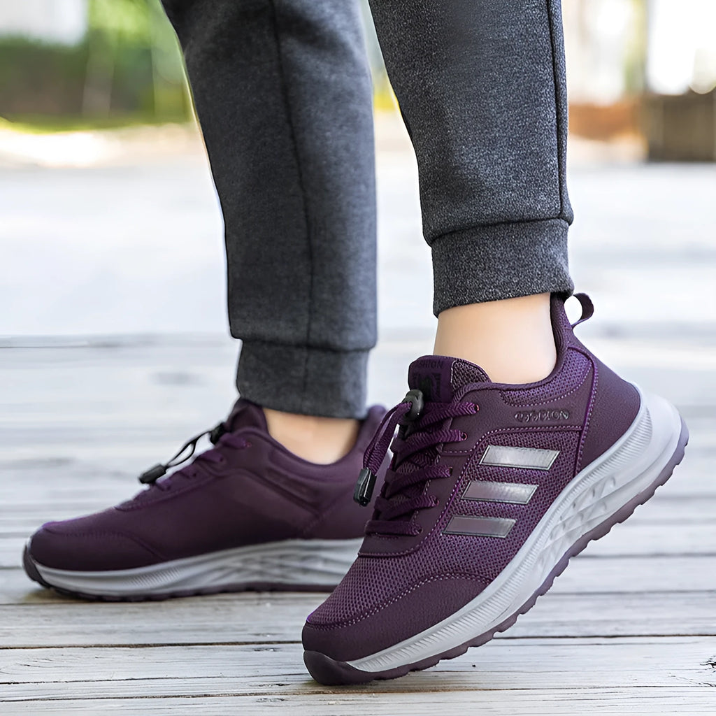 Breathable mesh slip-on mom shoes with elastic band and non-slip sole in various colours.