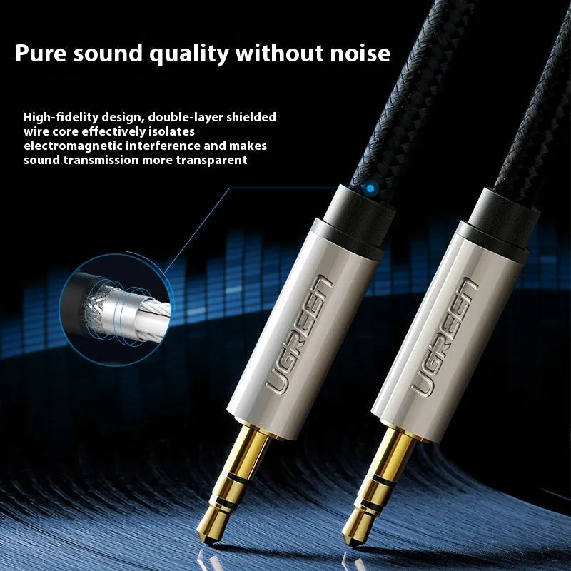 3.5mm car aux audio cable with silver plated connector, available in various lengths and colours for phone and stereo connection