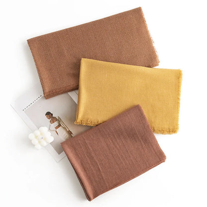 Herringbone pattern artificial cashmere scarf in various colours with tassel fringe