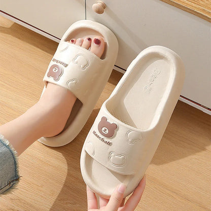 Cartoon bear slippers with thick non-slip EVA soles in various colours for indoor comfort