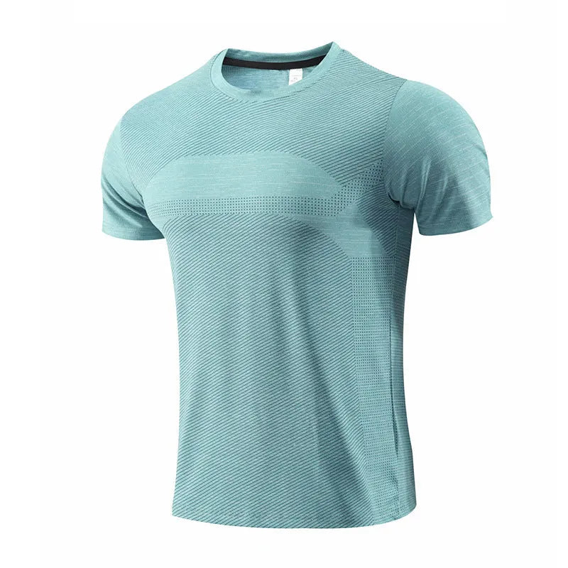 Short sleeve polyester spandex running T-shirt for basketball and workouts on a size chart.