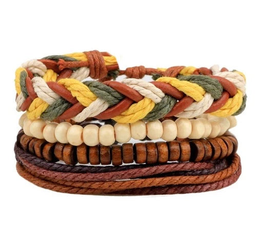 Adjustable leather bracelet with multilayer bead design for men and women