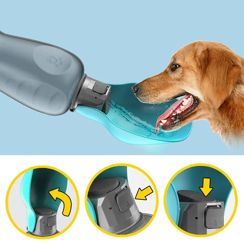 800ml portable dog water bottle with foldable bowl in various colors, leakproof design for outdoor use
