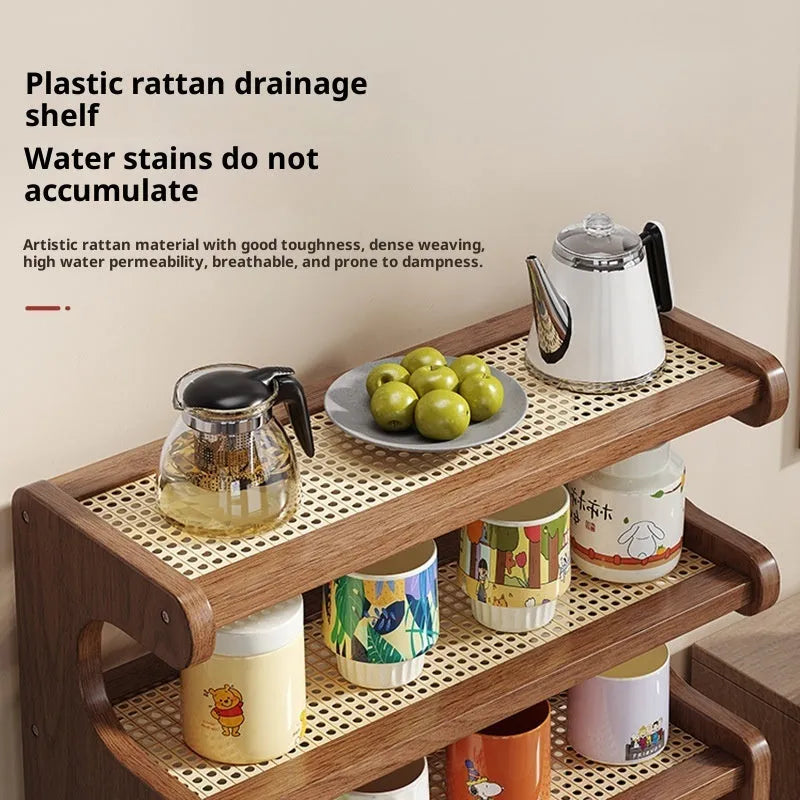 Multi-functional storage rack with 4 layers in bamboo density plate on a desktop, modern simplicity style