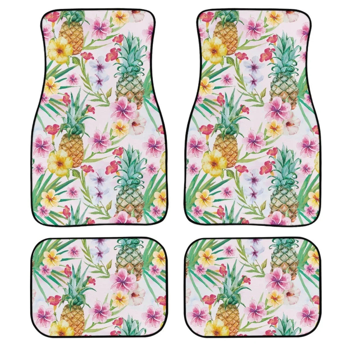 Black printed rubber car floor mat set showing textured surface and 20mm thickness.