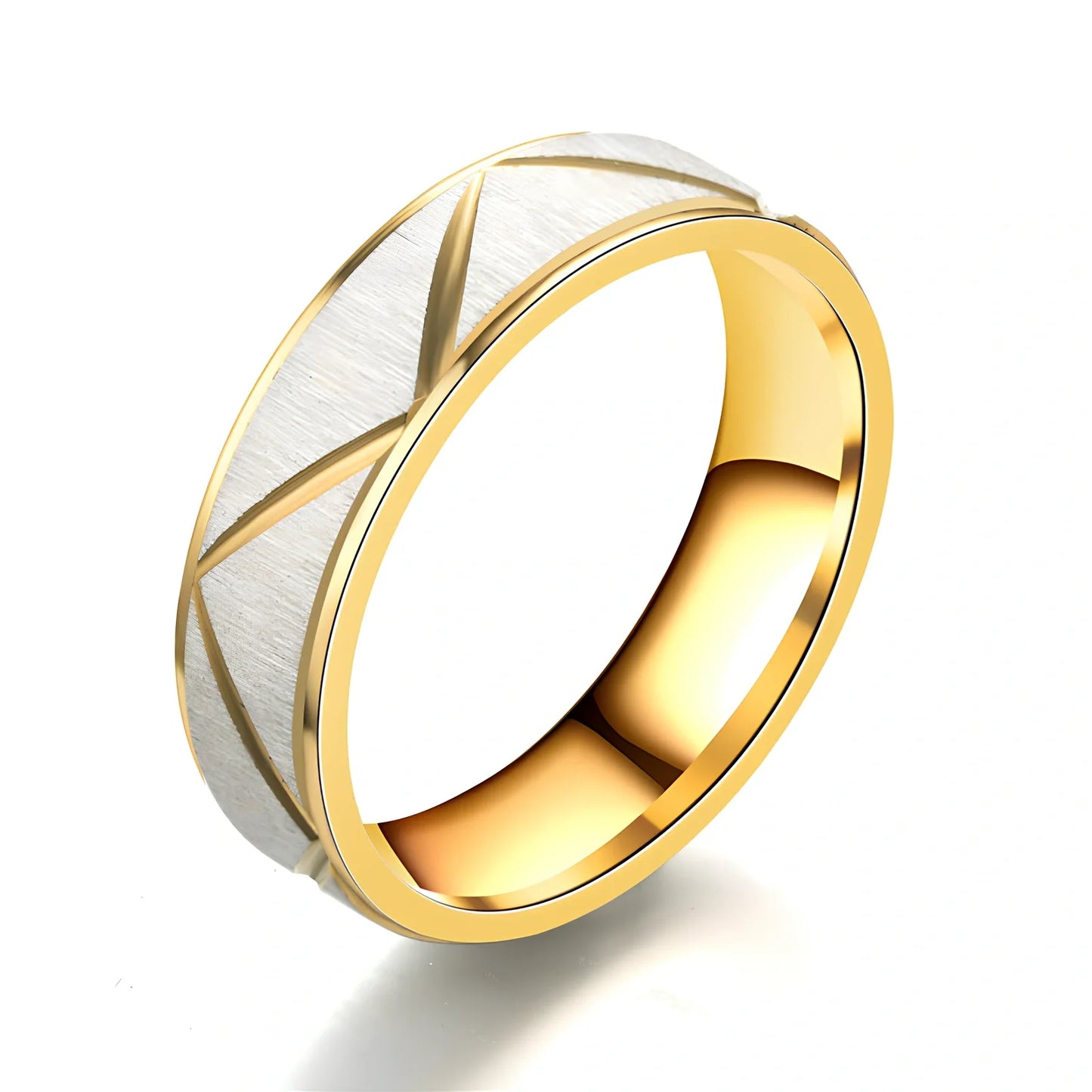 Titanium steel couple ring in 24K gold finish, 4mm and 6mm widths, stainless steel with vacuum plating for rust resistance