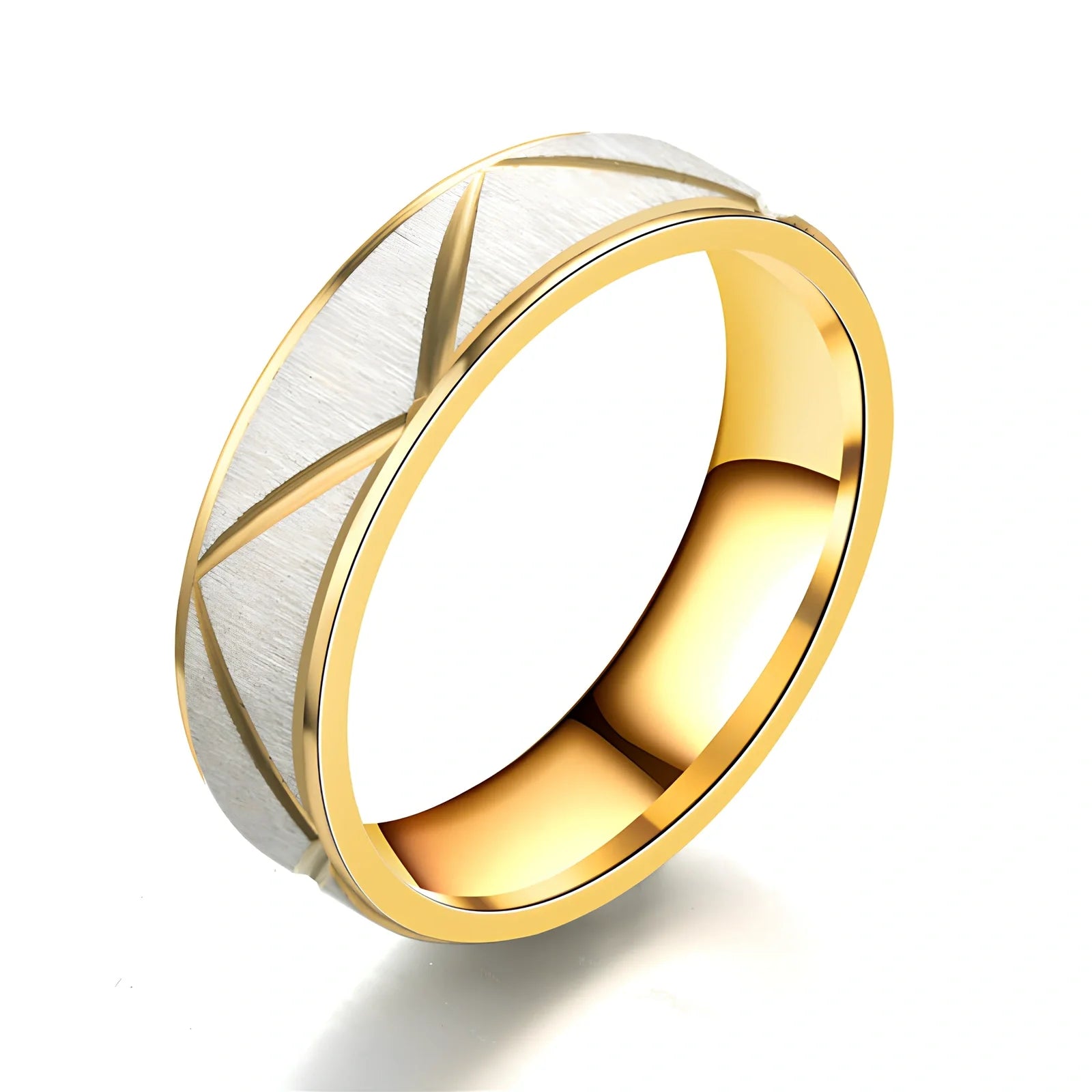 Titanium steel couple ring in 24K gold finish, 4mm and 6mm widths, stainless steel with vacuum plating for rust resistance