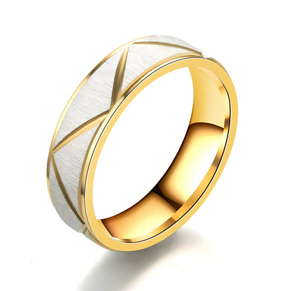 Titanium steel couple ring in 24K gold finish, 4mm and 6mm widths, stainless steel with vacuum plating for rust resistance