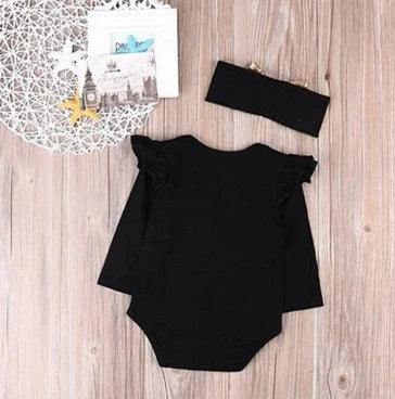 English letter print baby one-piece and matching head scarf in hip-hop style