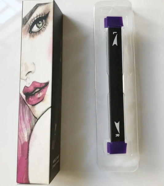 Purple cat eye wing eyeliner stamp with aluminium body and silicone tip measuring 11x1.5cm