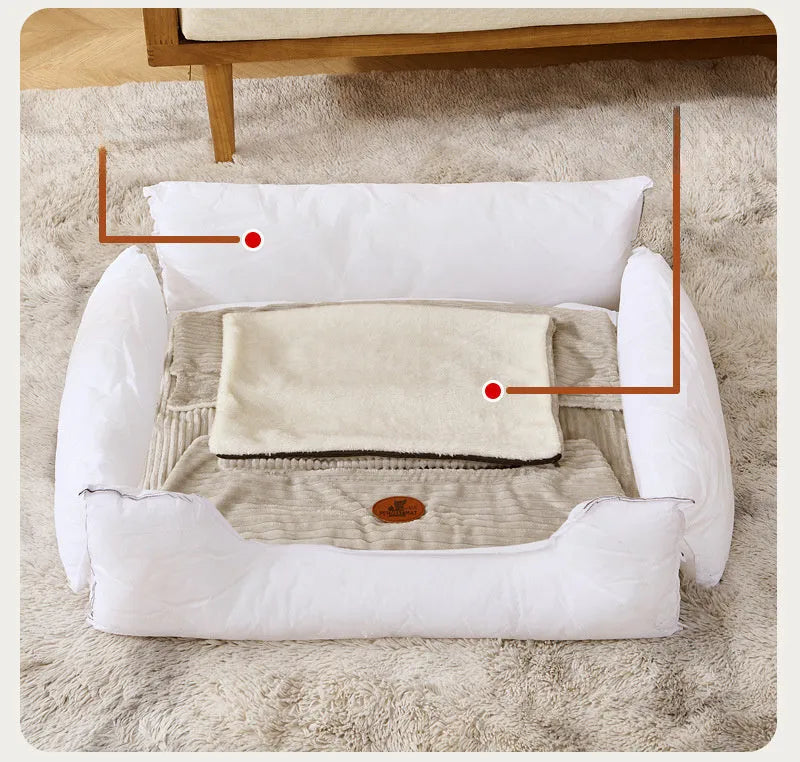 Removable cover pet bed for small medium dogs in coffee or white colour with multiple size options