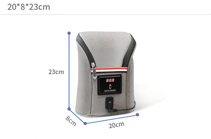 Grey portable baby bottle warmer with electronic display and car charger for 12V vehicle use