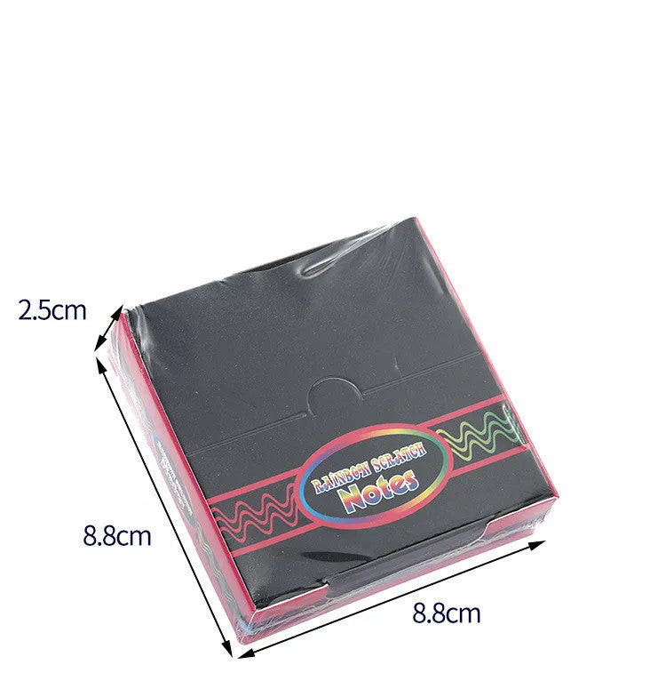 Colourful trumpet scratch painting kit showing 100 paper sheets in colour box packaging