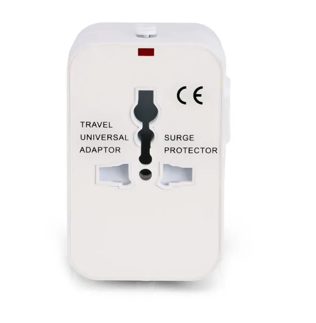 Global Pass Multi-function Travel Adapter in black with dual USB ports and foldable plugs