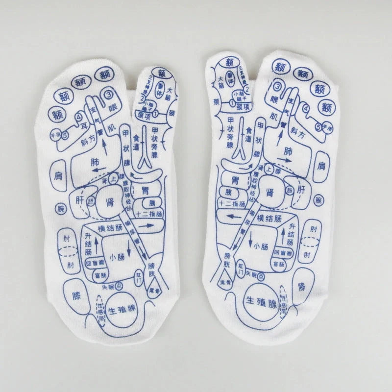Acupressure foot massager socks with reflexology charts for enhanced therapy