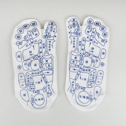 Acupressure foot massager socks with reflexology charts for enhanced therapy