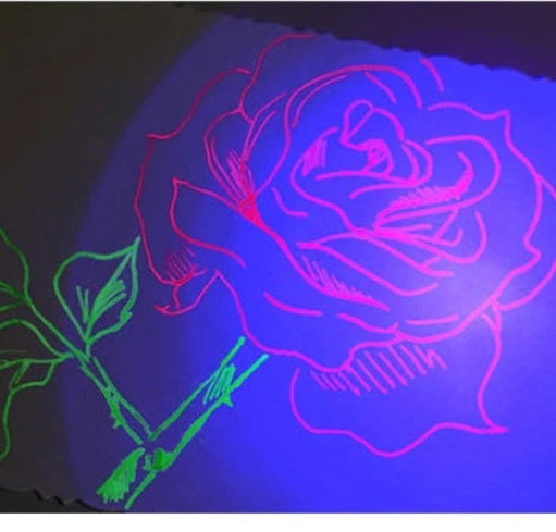 Fluorescent fountain pen dip ink set with 8 glowing colours in borosilicate glass bottles