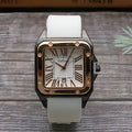 Women's square quartz watch with Roman numerals, 11mm case, black tape strap