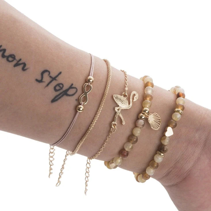 Bead Chain Bracelet Set Anklet with star and moon design in alloy