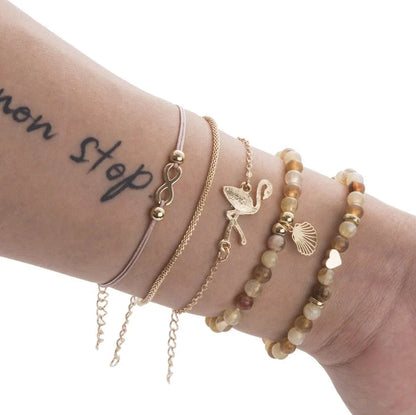 Bead Chain Bracelet Set Anklet with star and moon design in alloy