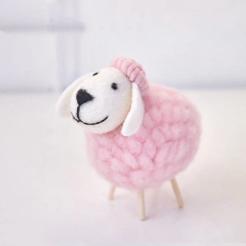 Adorable felt sheep miniature figurines in various colours and sizes for home decoration
