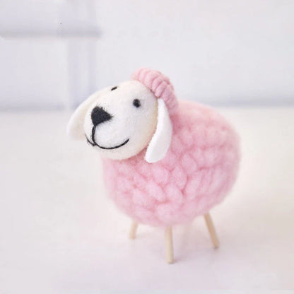 Adorable felt sheep miniature figurines in various colours and sizes for home decoration