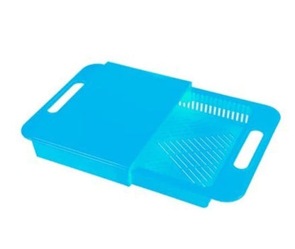 3-in-1 Multi-purpose Cutting Board with Integrated Drainer and Storage Trough in Blue