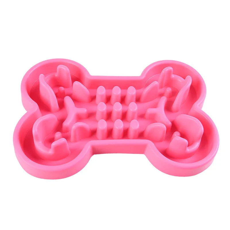 Silicone slow feeder bowl for dogs in rose red, blue, and green