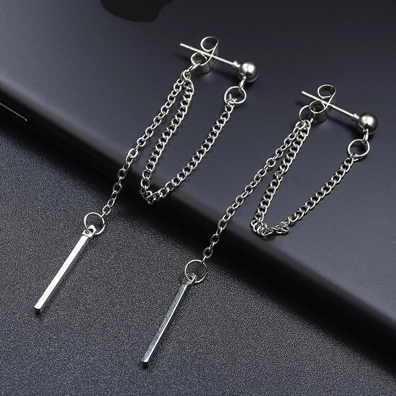 Geometric silver chain stud earrings for women with a modern design