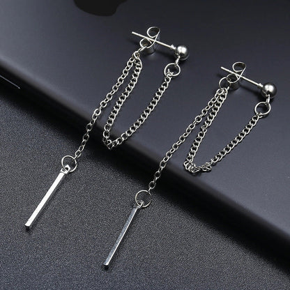 Geometric silver chain stud earrings for women with a modern design