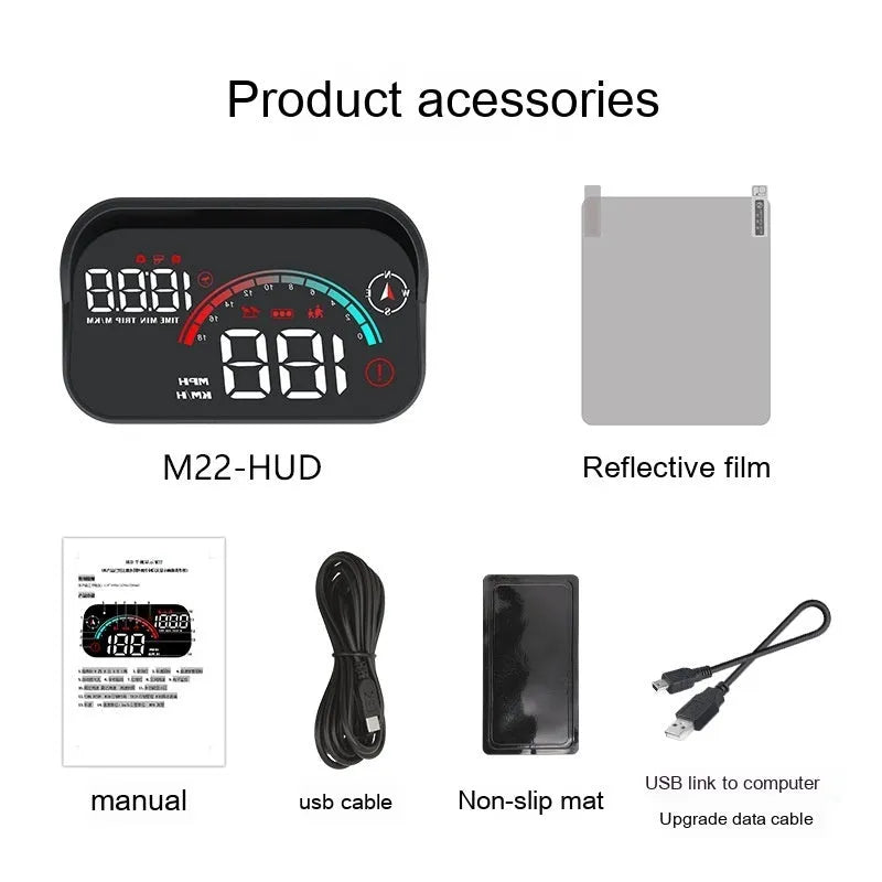 Black universal head-up display car projector unit for speed and compass projection on dashboard