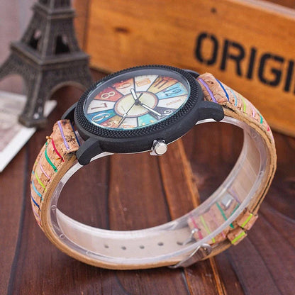 Casual vintage leather women's quartz wrist watch with round dial and stainless steel buckle