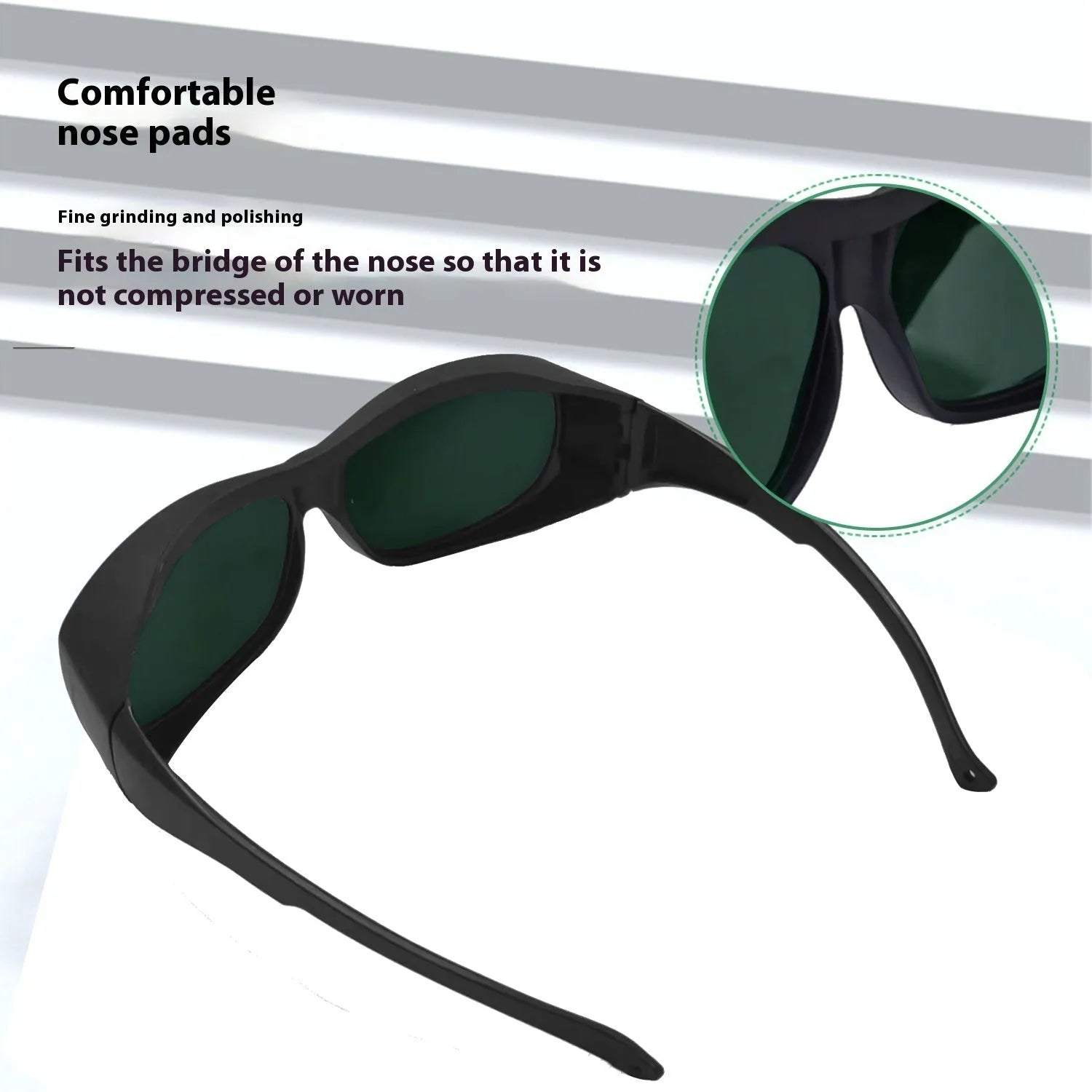 PC laser protection goggles for 200-2000nm optical radiation, includes cleaning cloth.