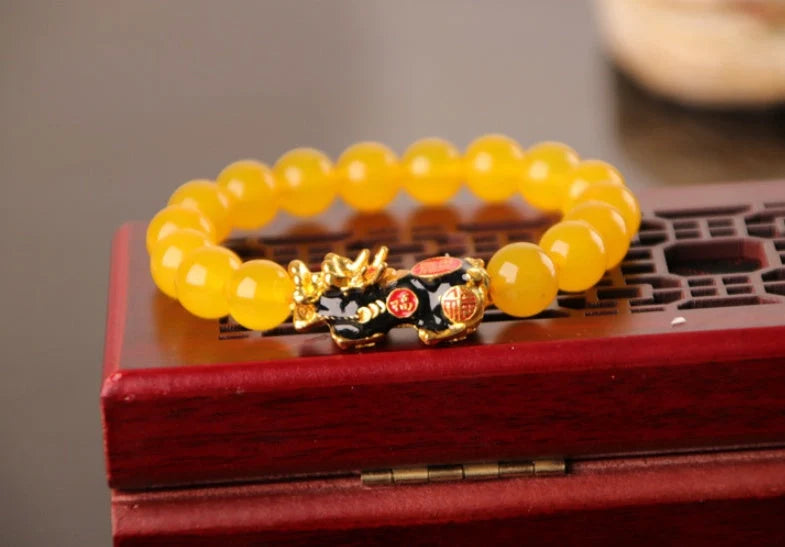 3D Gold Plated Pixiu Bracelet with temperature sensitive colour changing crystal