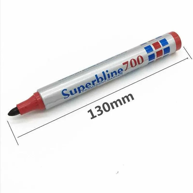 Box of 12 oil-based non-fading markers, black colour, plastic shell